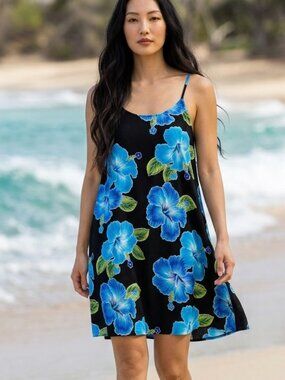 R B Ridhi A-Line dress Women’s XL Adjustable Black & Blue Floral